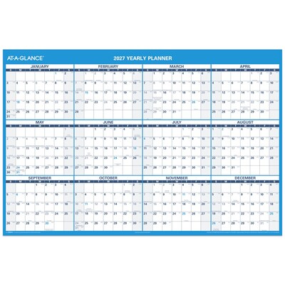 2027 AT-A-GLANCE 48 x 32 Yearly Wet-Erase Wall Calendar, Reversible, White/Blue (PM300-28-27)
