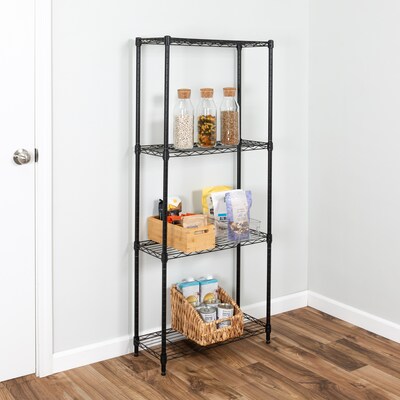 Honey-Can-Do 4-Tier Slim Profile Shelving Unit, 56" x 24" x 10", Black (SHF-10002)