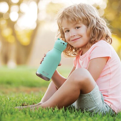 ASOBU Bestie Bottle Kitty Vacuum Insulated Stainless Steel Water Bottle with Reusable Flexi Straw, 16 oz., Blue (SBV44CA)