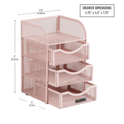 Mind Reader 4-Compartment Metal Desk Organizer, Pink (MESHMINI-PNK)