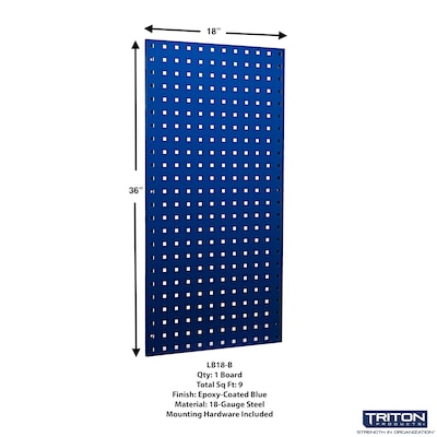 Triton Products LocBoard 18" x 36" x 9/16" Steel Square Hole Pegboard, 18 Assorted Hooks (LB18-1BH-KIT)