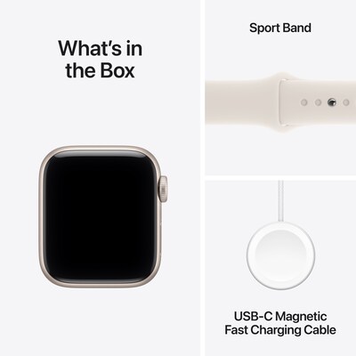 Apple Watch SE 3 GPS + Cellular Smartwatch, 40mm, Starlight Aluminum Case with Starlight Sport Band, Medium/Large (MEP74LW/A)