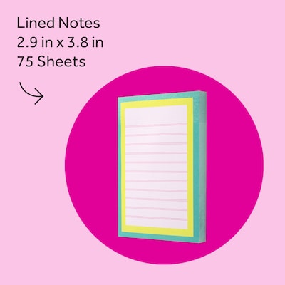 Post-it Mini List Notes Combo Pack, 3 x 3, Assorted Collection, Lined, 75 Sheet/Pad (W25-34-2)