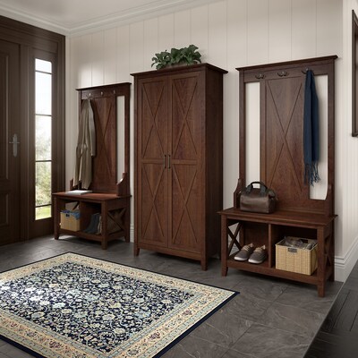 Bush Furniture Key West 66" Hall Tree with Shoe Storage Bench, Bing Cherry (KWS166BC-03)