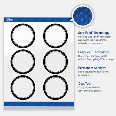 Avery Laser/Inkjet Circle Multipurpose Labels, 3" Dia., White, 60/Pack (S00-DM1)
