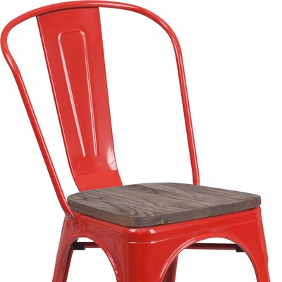 Flash Furniture Luke Contemporary Metal/Wood Stackable Dining Chair, Red, 4/Pack (4CH31230REDW)