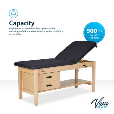 Aristo Wood Physician Adjustable Exam Table with Shelf, 2 Drawer Cabinet, Paper Cutter, Holder, 500lbs. Capacity, Black