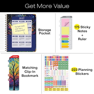 2026-2027 Excello Brands 8.5" x 11" Academic Weekly & Monthly Planner, Paperboard Cover, Black Tree Seasons (FSHN-AY26-8511-32)