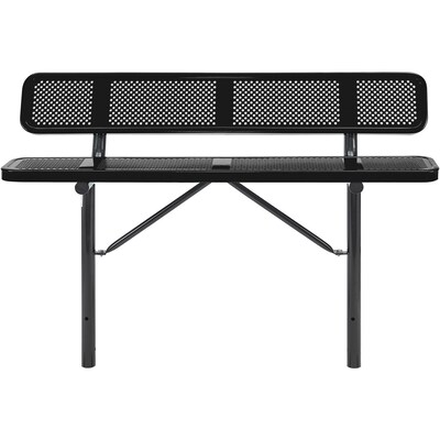 Global Industrial 6 Outdoor Steel Bench w/ Backrest, Perforated Metal, In Ground Mount, Black (694557IBK)