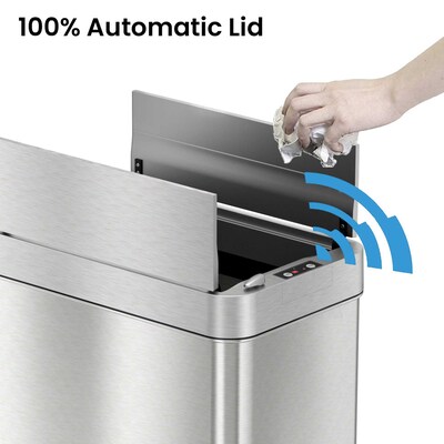 iTouchless Stainless Steel Wings Open Lid Sensor Trash Can with AbsorbX Odor Control, Silver, 13 gal