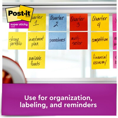 Post-it® Super Sticky Notes, 3" x 3", Red, 90 Sheets/Pad, 5 Pads/Pack (654-5SSRR)
