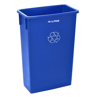 Alpine Industries Polypropylene Recycling Bin and Dolly, 23 Gallon, Blue (ALP477-R-BLU-PKD)