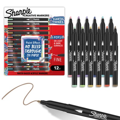 Sharpie Creative Markers Earth Tones Liquid Ink Markers, Fine Tip,  Assorted, 12/Pack (2209901)