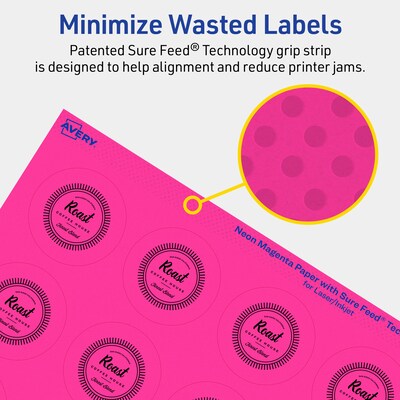Avery Laser/Inkjet Round Multipurpose Labels, 1.75" Dia., Neon Magenta, 200/Pack (94509)
