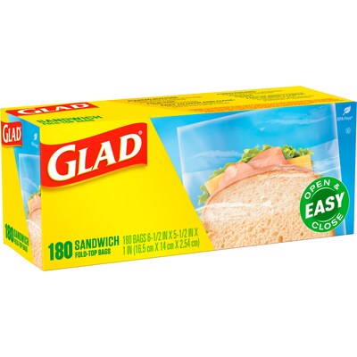 Glad Fold Top Bags, Sandwich, 180 Bags/Box (CLO 60771)