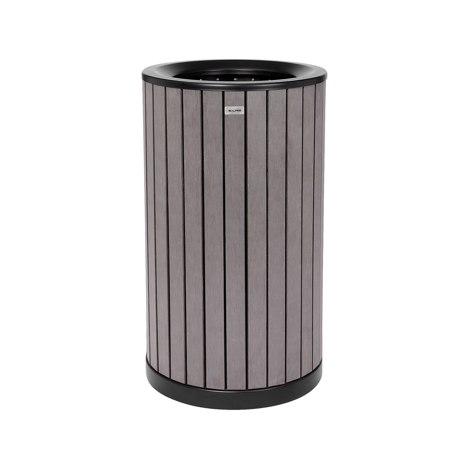 Alpine Industries Steel Outdoor Trash Can with Open Lid, 32 Gallon, Gray (ALP4400-01-GRY)