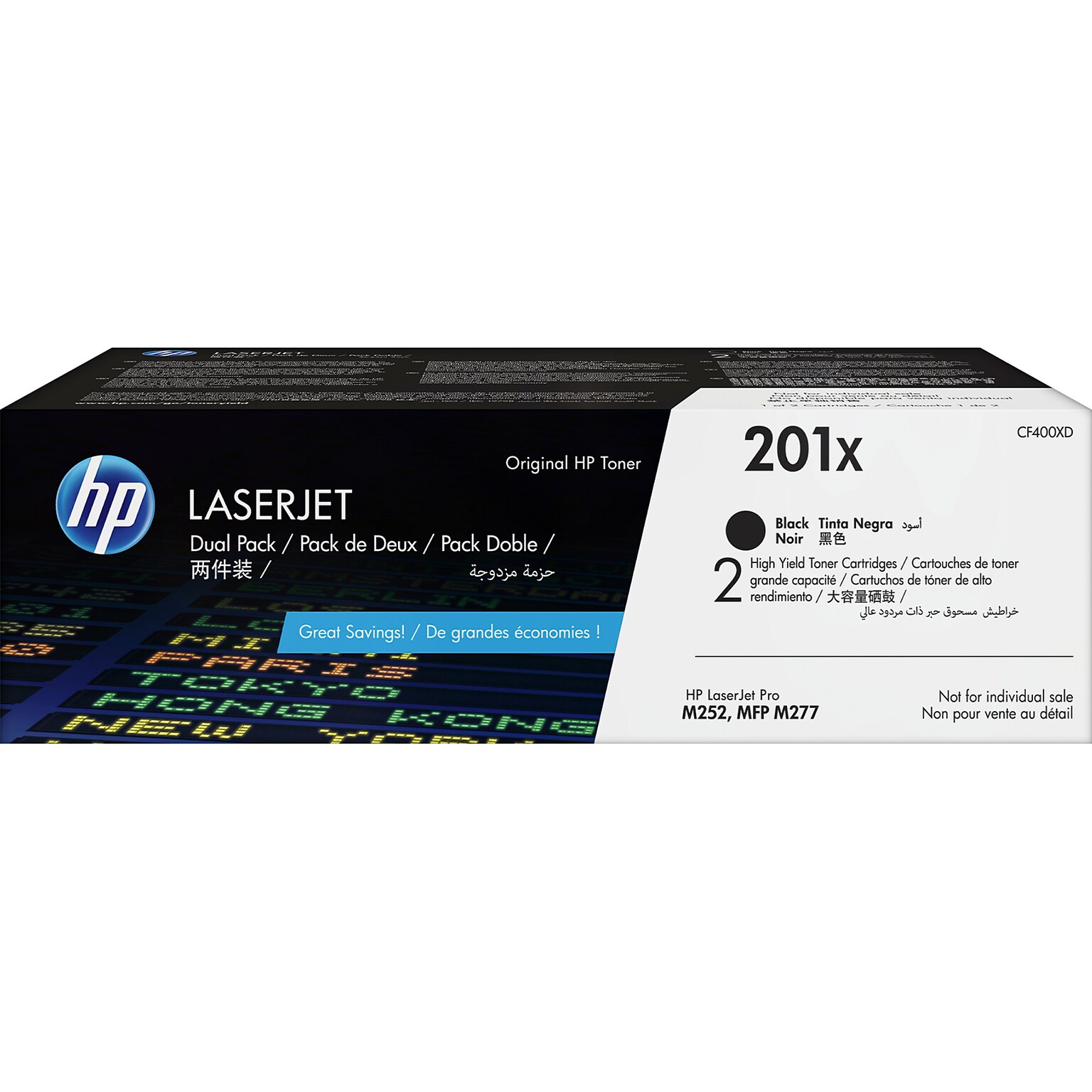 HP 201X Black High Yield Toner Cartridge, 2/Pack (CF400XD)