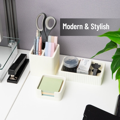 Mind Reader 3-Piece Cement Desk Organizer Set, Cream (CEM3PC-CRM)