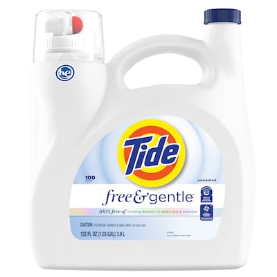 Tide Free & Gentle HE Liquid Laundry Detergent, 100 Loads, 132 fl. oz. (12140)