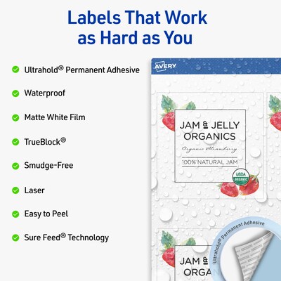 Avery Square Laser Multipurpose Labels, 4 x 4, White, 200/Box (19479399458)