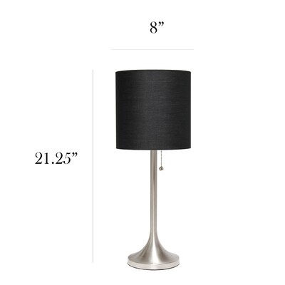 Simple Designs Brushed Nickel Tapered Table Lamp with Black Fabric Drum Shade (LT1076-BNB)