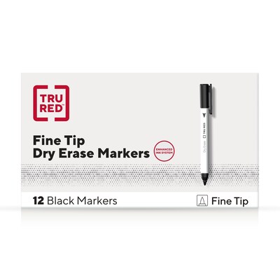 TRU RED™ Dry Erase Markers, Fine Tip, Black, 12/Pack (TR61435/TR54566)