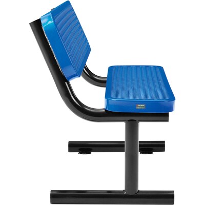Global Industrial 4' Outdoor Steel Bench w/ Backrest, Expanded Metal, Blue (695743BL)