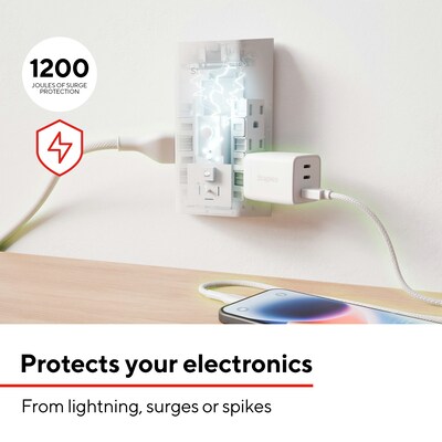 Staples TECH 6-Outlet 3-USB Port Surge Protector, 1200 Joules, White (ST62778)