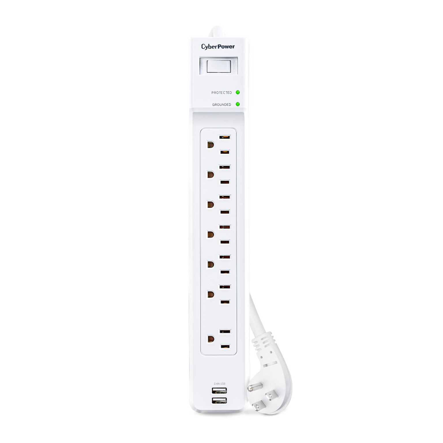 CyberPower Home Office 7-Outlet 2-USB Port Surge Protector, 4, 2000 Joules, White (P704URC1)