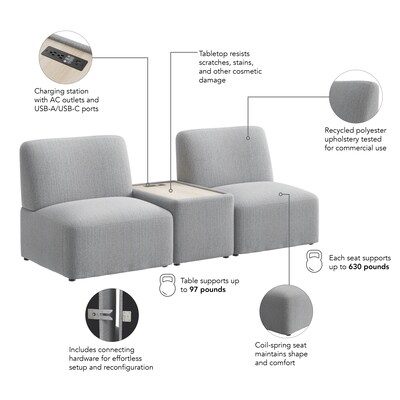 Bush Business Furniture Assemble 2 Seater Sectional with Power/USB, Fog Fabric (ASM001FGF)