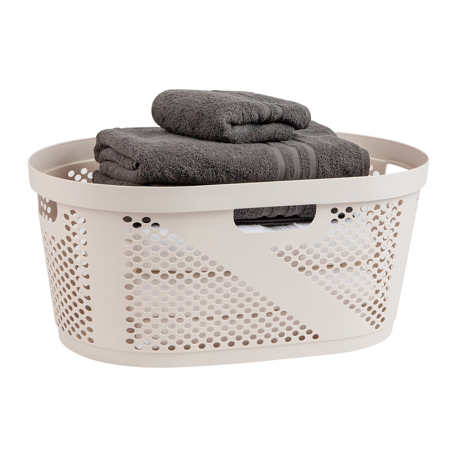 Mind Reader 10.57-Gallon Laundry Basket with Handles, Plastic, Ivory (HHAMP40-IVO)