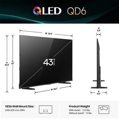 Hisense 43 Class QD6 Series QLED 4K Fire TV, Black (43QD6QF)