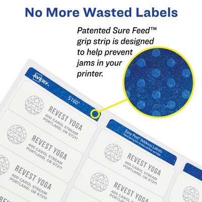 Avery Sure Feed Laser Address Labels, 1 x 2-5/8, White, 7,500 Labels/Box (45160)