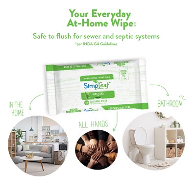 Simpleaf Aloe Vera Scented Flushable Wipes, 50 Single Wipes/Pack, 12 Packs/Box (S-009-12pack)