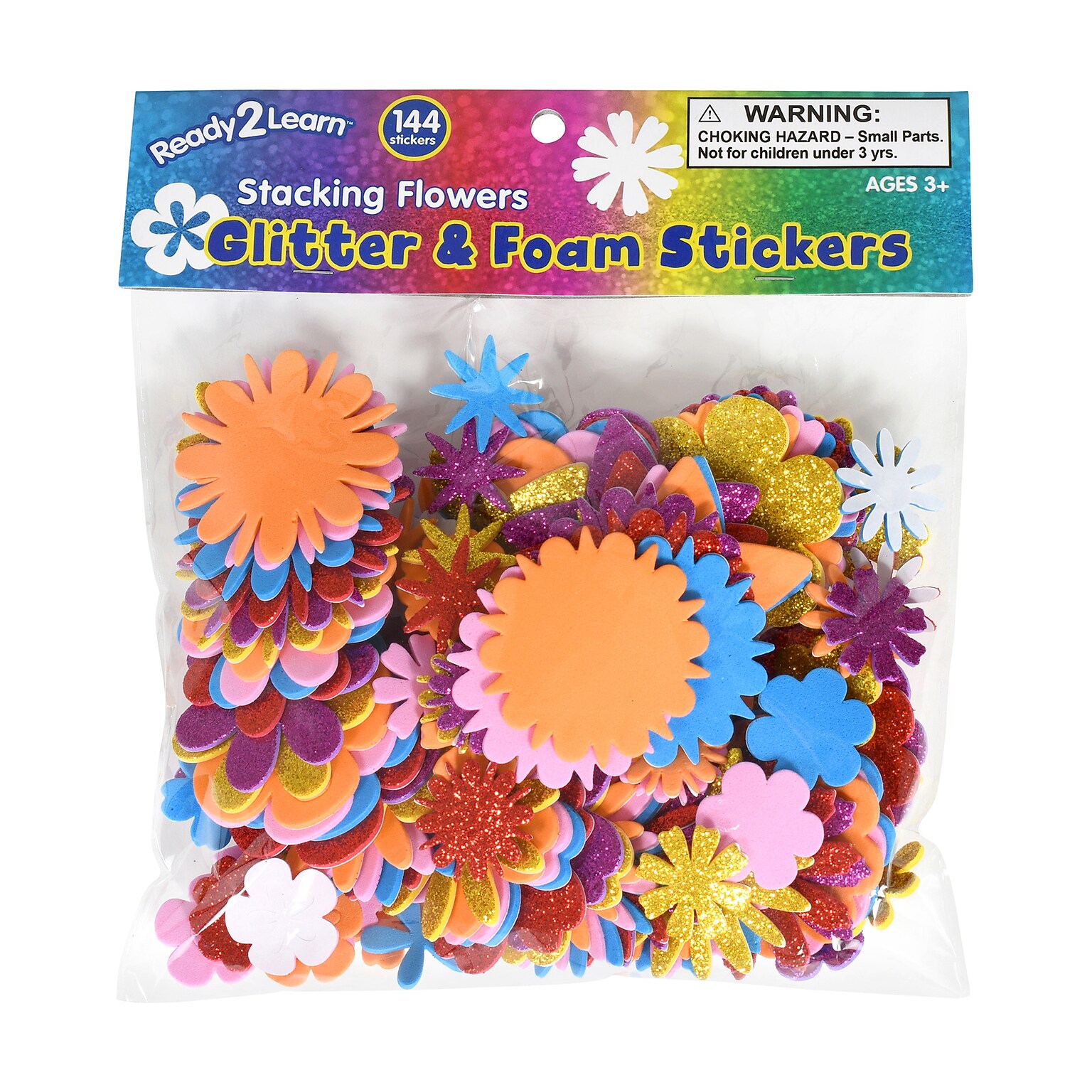 Ready2Learn Glitter and Foam Sticker Stacking Flowers, Multicolored, 144/Pack (CE-10089)