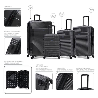 InUSA Resilience 4-Piece Hardside Spinner Luggage Set, TSA Checkpoint Friendly, Coal (IURESSMLXL-COA)