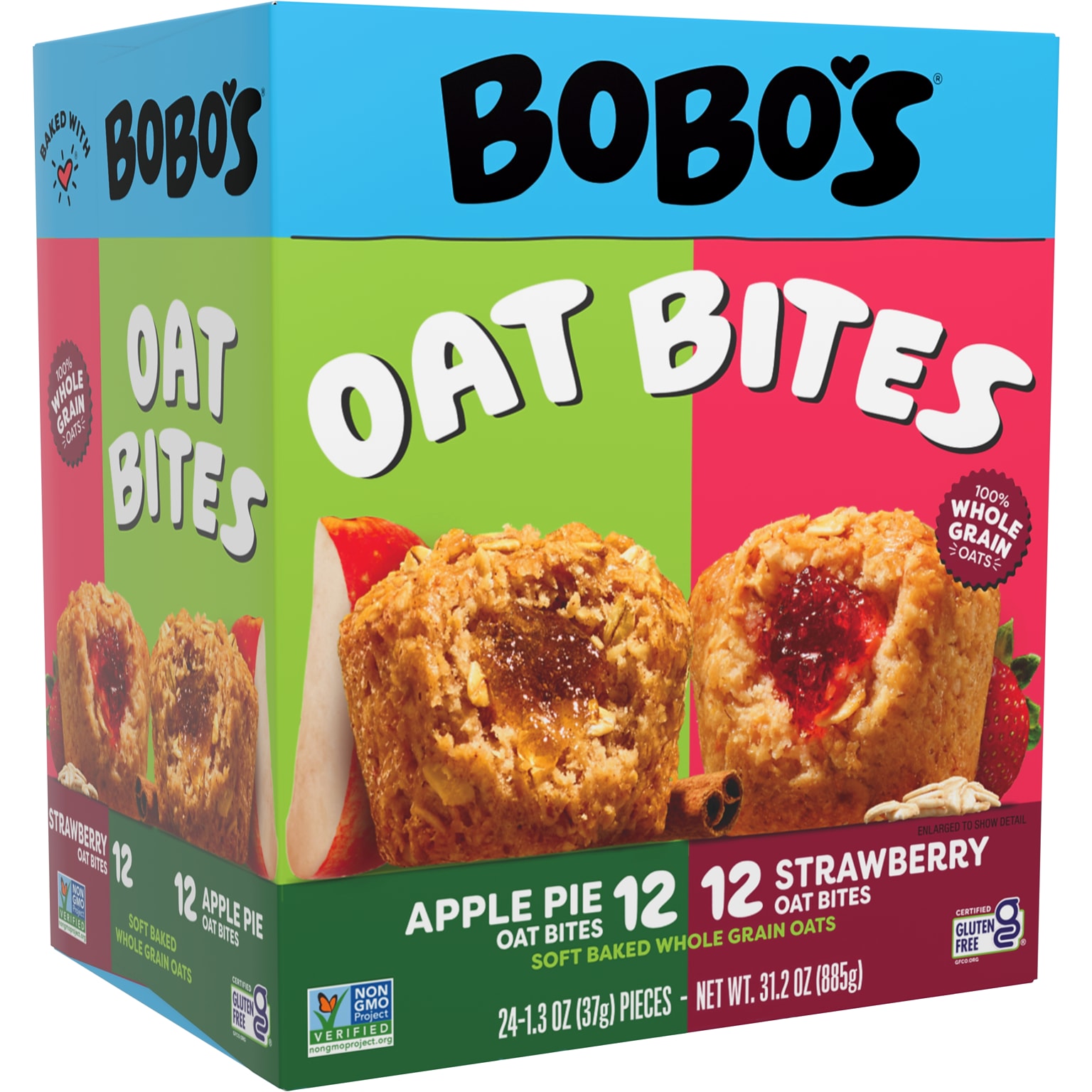 Bobos StuffD Gluten-Free Oat Bites, Apple Pie/Strawberry, 1.3 Oz., 24/Carton (510)