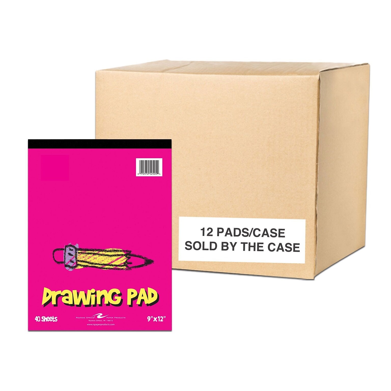 Roaring Spring Paper Products 9 x 12 Tape Bound Drawing Sketch Pad, 40 Sheets/Pad, 12/Pack (52505CS)