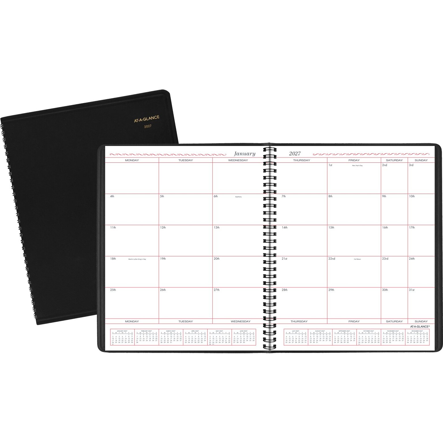 2027 AT-A-GLANCE 8 x 10 Calendar Year/Monthly Planner, Faux Leather Cover Black (70-130-05-27)