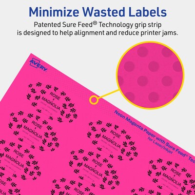 Avery Laser/Inkjet Oval Multipurpose Labels, 1" x 2", Neon Magenta, 480/Pack (94053)