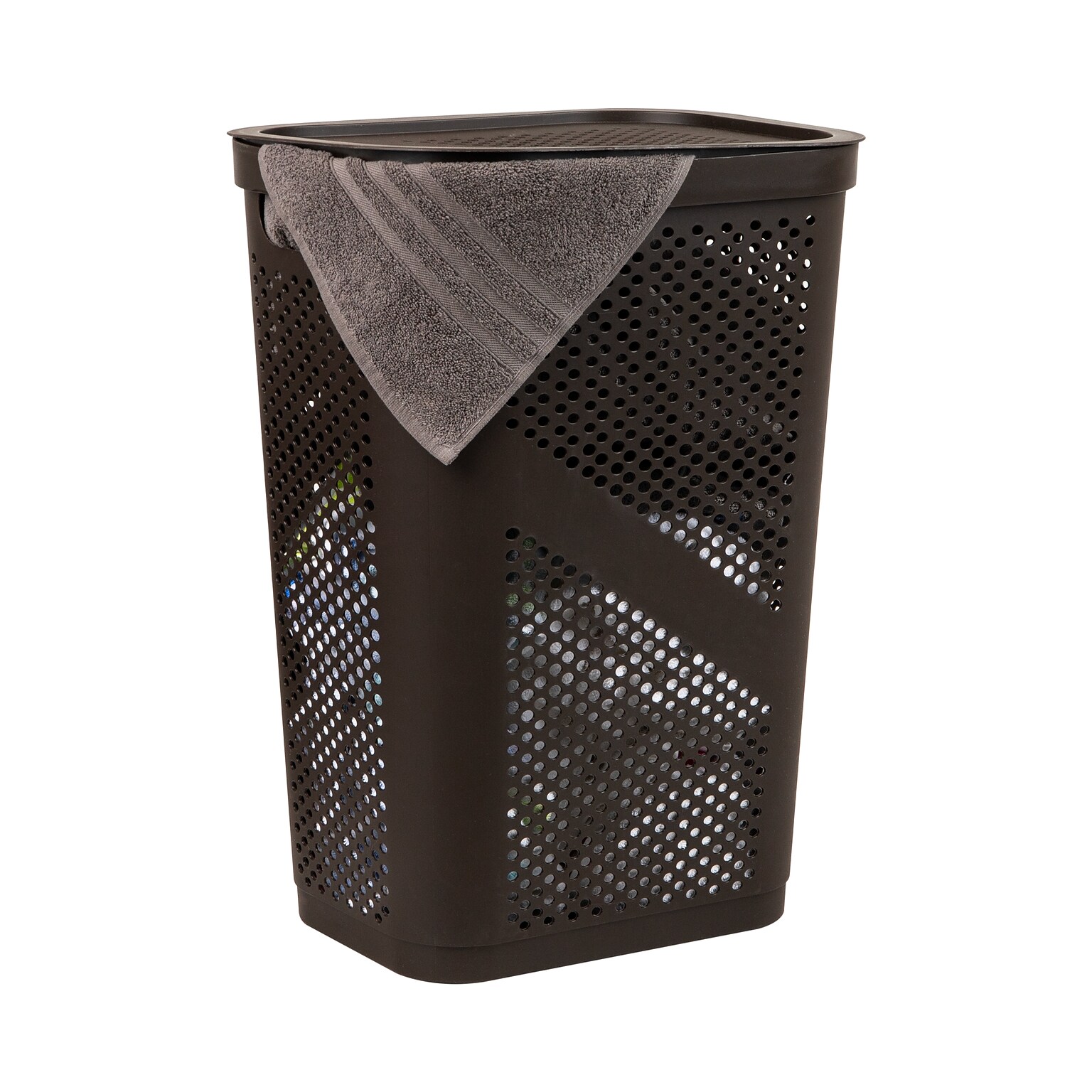 Mind Reader 15.85-Gallon Slim Laundry Hamper with Lid, Plastic, Brown (HBIN60-BRN)