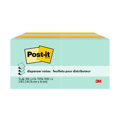 Post-it Pop-up Notes, 3" x 3", Beachside Café Collection, 100 Sheets/Pad, 12 Pads/Pack (R330-12AP)