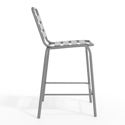 Flash Furniture Lila Indoor-Outdoor Restaurant Bar Height Stool with Slat Back, Silver (TLH015H)