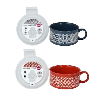 Gourmet Edge 2 pc 22oz Ceramic Soup Mug Set-Red & Navy