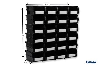 Triton Products LocBin Small Stackable Plastic Storage Bin, 3 x 4.125x 5.375, 1.15 Qt., Black, 24/Pack (3-210BK)