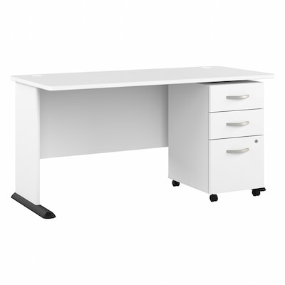 Bush Business Furniture Studio A 60W Computer Desk with 3 Drawer Mobile File Cabinet, White (STA002