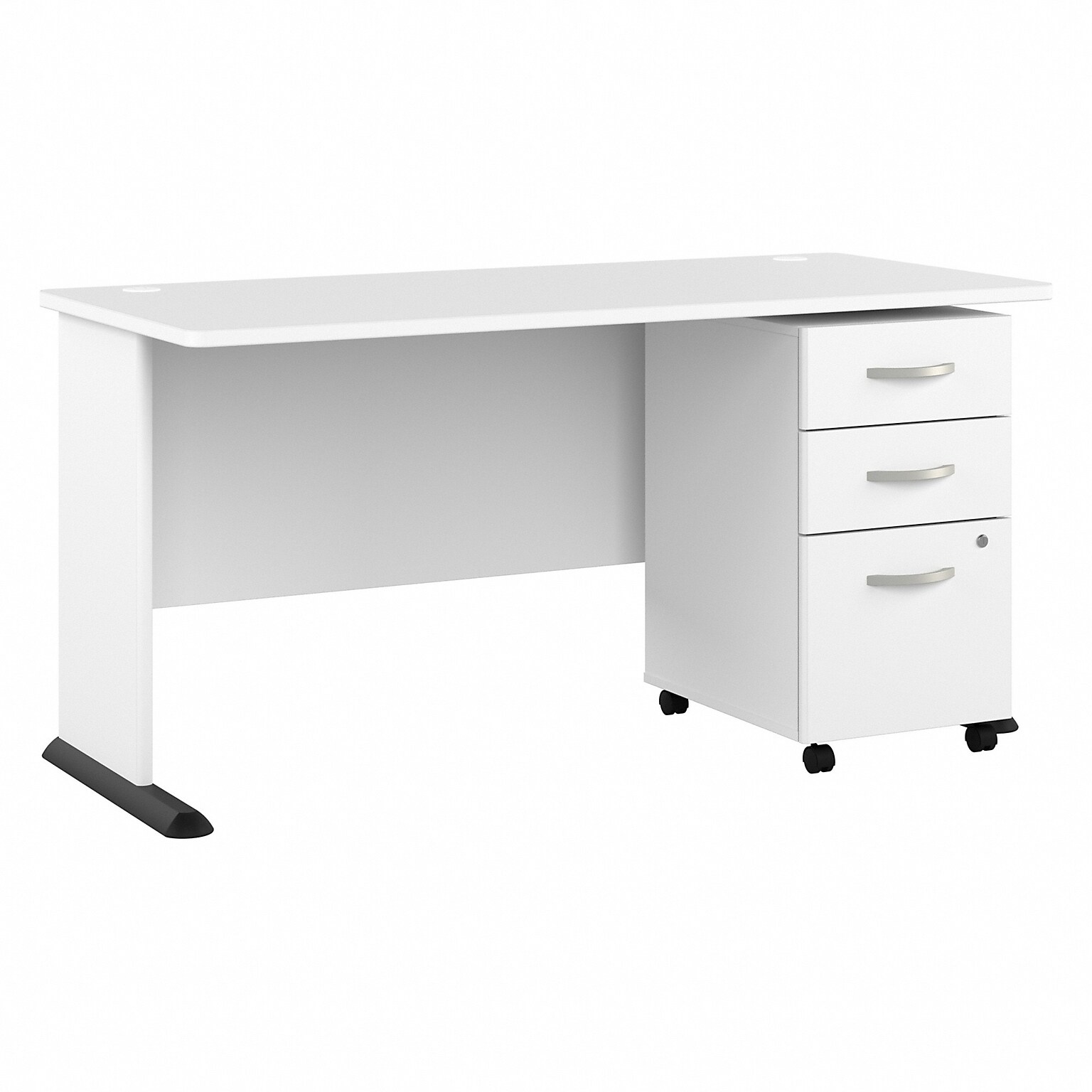 Bush Business Furniture Studio A 60W Computer Desk with 3 Drawer Mobile File Cabinet, White (STA002WHSU)