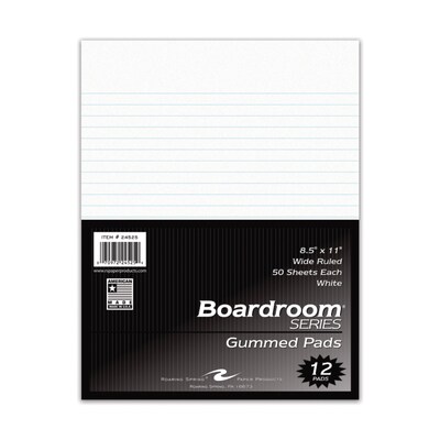 Roaring Spring Paper Products Boardroom Notepad, 8.5" x 11", Wide-Ruled, White, 50 Sheets/Pad, 12 Pads/Pack, 6 Packs/Carton