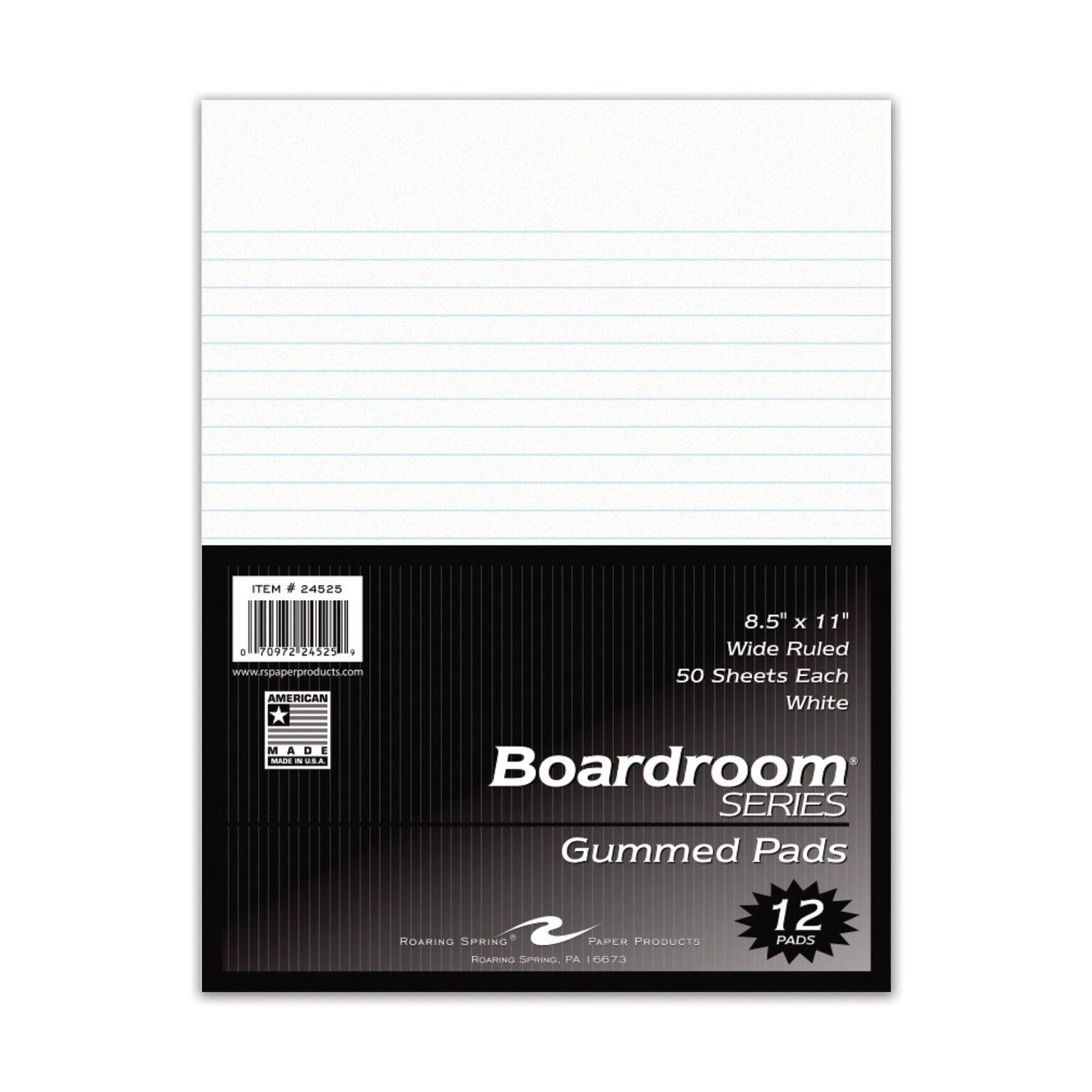 Roaring Spring Paper Products Boardroom Notepad, 8.5 x 11, Wide Ruled, White, 50 Sheets/Pad, 12 Pads/Pack, 6 Packs/Carton