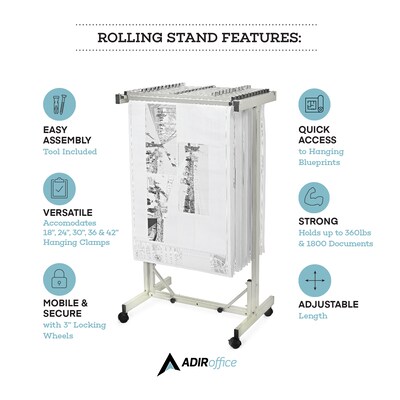 AdirOffice Metal Mobile File Cart with Lockable Wheels, Gray (615-KIT1)